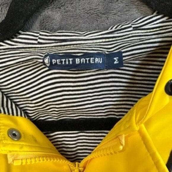 Petit Bateau Yellow Raincoat Hooded Rain Jacket Striped Lining Womens Med - Picture 3 of 11